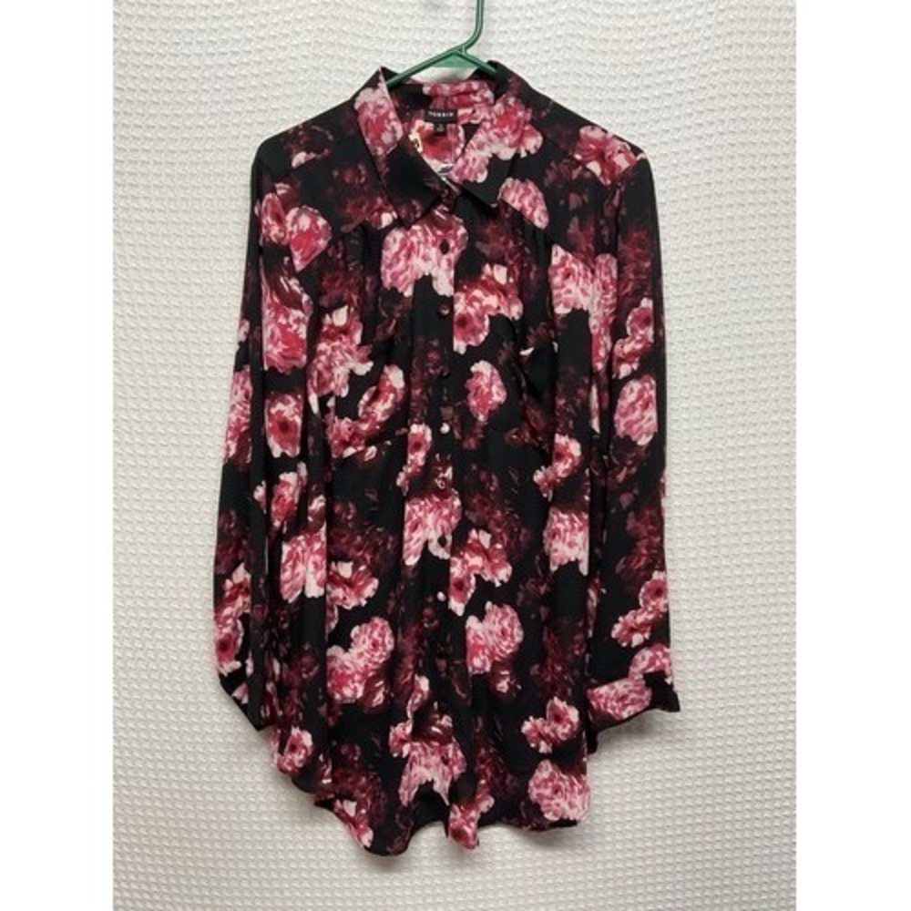 NWT Torrid Black/Pink Floral Chiffon Long Sleeve Shirt Blouse Women 2X China